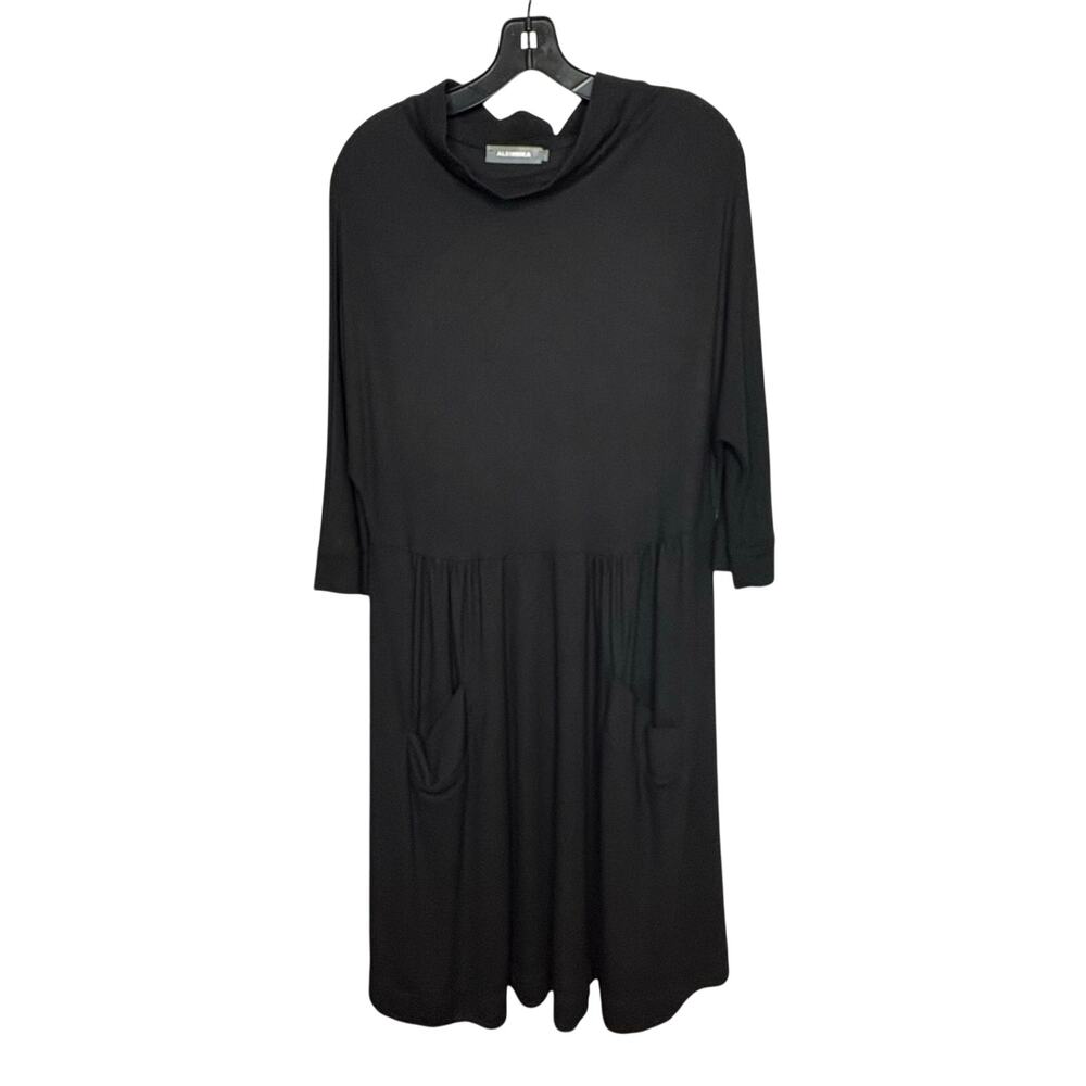 Alembika Quiet Luxury Black Pocket Mock Neck Classic Midi Dress Size 4 (12/14)